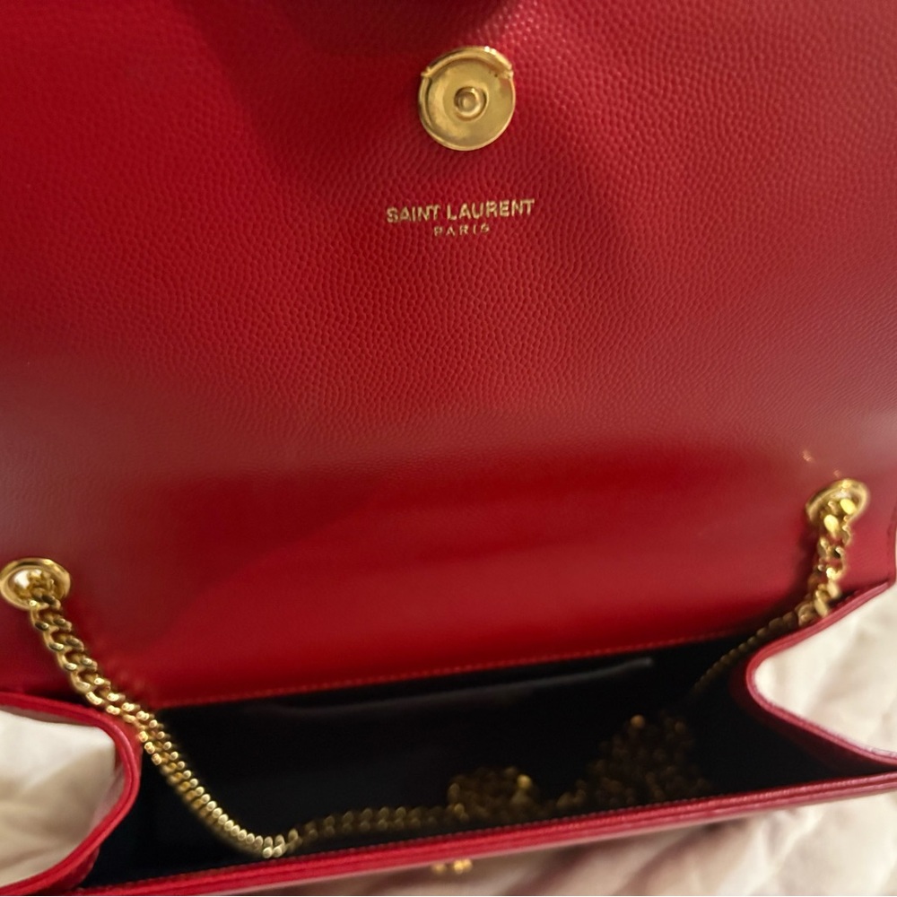 Yves Saint Laurent Red Clutch with Gold Chain - Picture 2 of 12